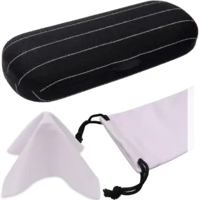 Men Hard Eyeglass Case for Small Narrow Slim Frames - Glasses Case Holder with pouch and Cleaning Cloth (S5 Tweed Black)