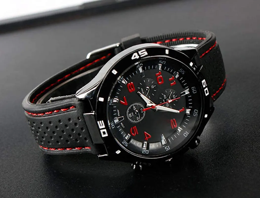 Men's GT Racer Sport Watch Military Pilot Aviator Army Style Black Silicone Mens Watch