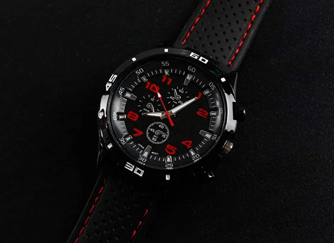 Men's GT Racer Sport Watch Military Pilot Aviator Army Style Black Silicone Mens Watch