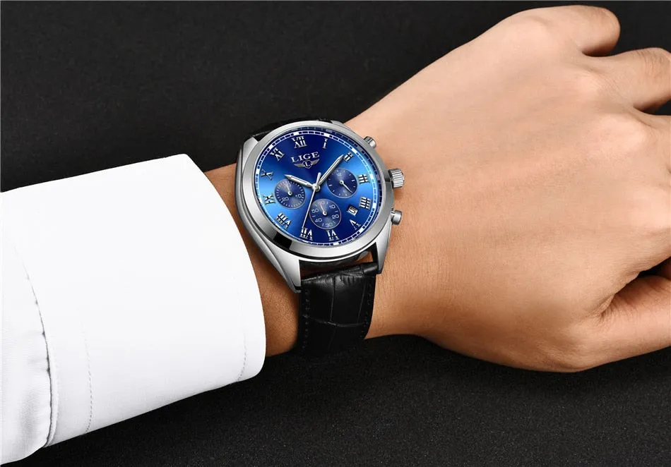 Mens Luxury Waterproof 24 Hour Date Quartz Leather Sport Wrist Watch