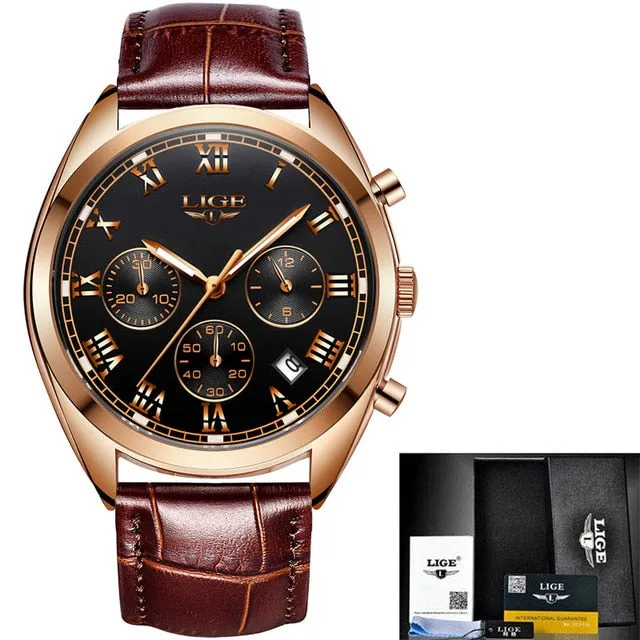 Mens Luxury Waterproof 24 Hour Date Quartz Leather Sport Wrist Watch