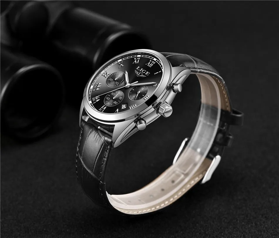 Mens Luxury Waterproof 24 Hour Date Quartz Leather Sport Wrist Watch