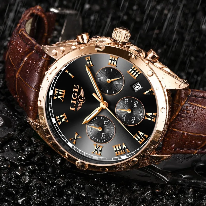 Mens Luxury Waterproof 24 Hour Date Quartz Leather Sport Wrist Watch