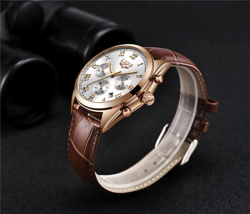 Mens Luxury Waterproof 24 Hour Date Quartz Leather Sport Wrist Watch