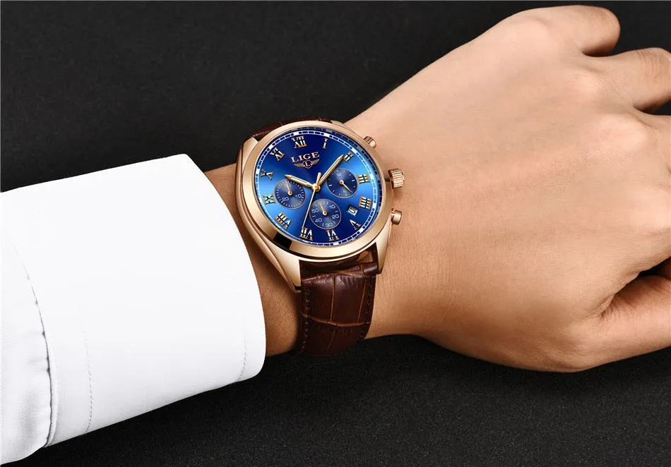 Mens Luxury Waterproof 24 Hour Date Quartz Leather Sport Wrist Watch