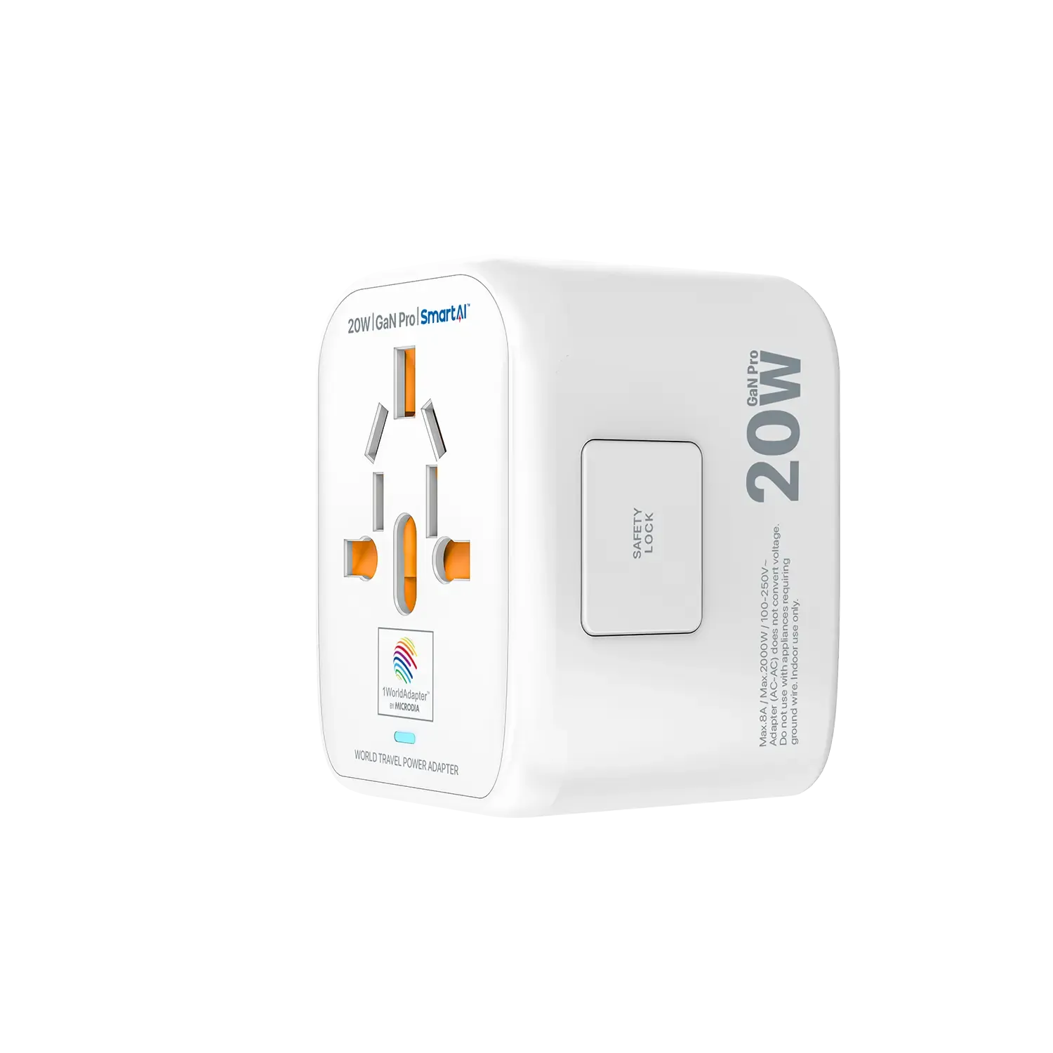 MICRODIA 1WorldAdapter™ PD20W GaN Pro™ with 2 x USB-C PD3.2 & 2x USB-A QC4  PPS Fast Charging