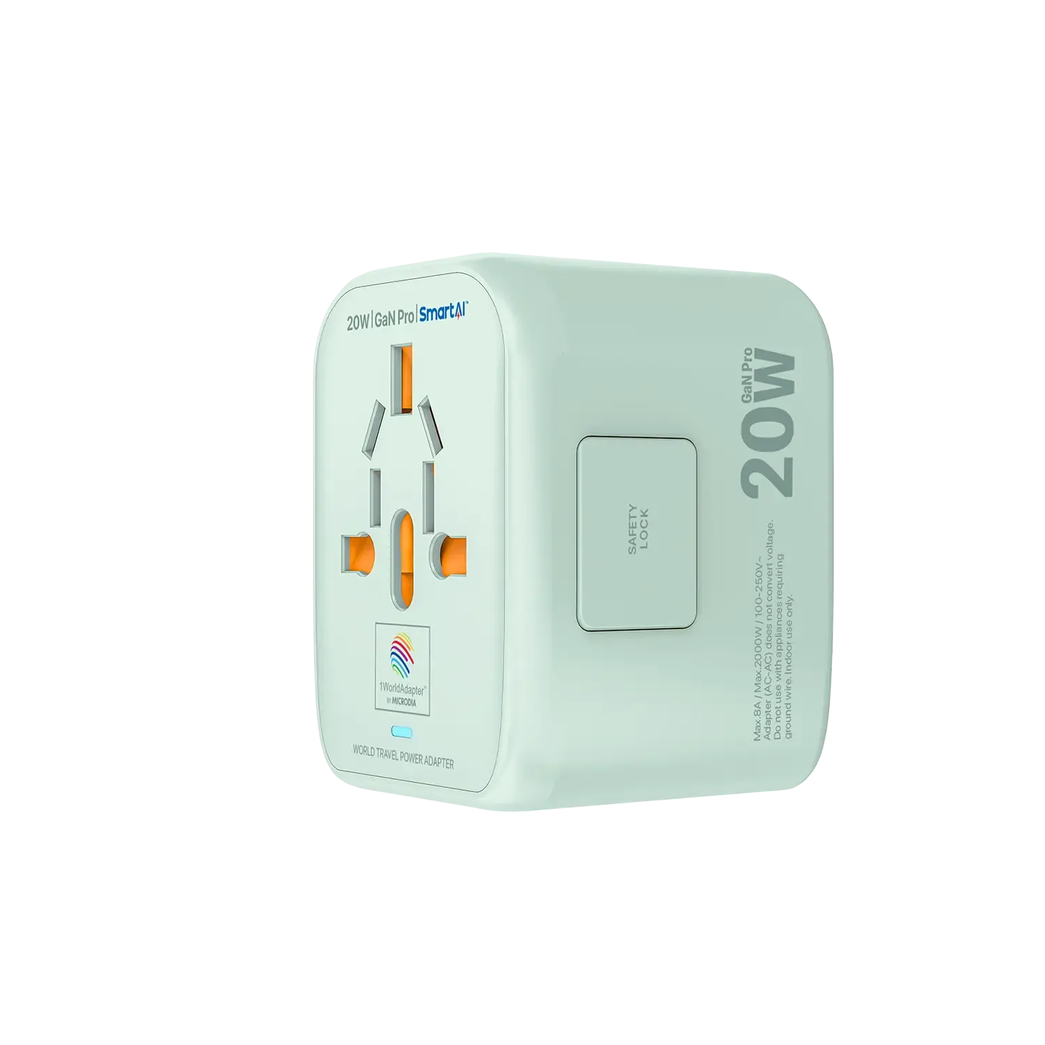 MICRODIA 1WorldAdapter™ PD20W GaN Pro™ with 2 x USB-C PD3.2 & 2x USB-A QC4  PPS Fast Charging