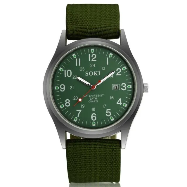 Military Inspire Analog Canvas Wristwatch