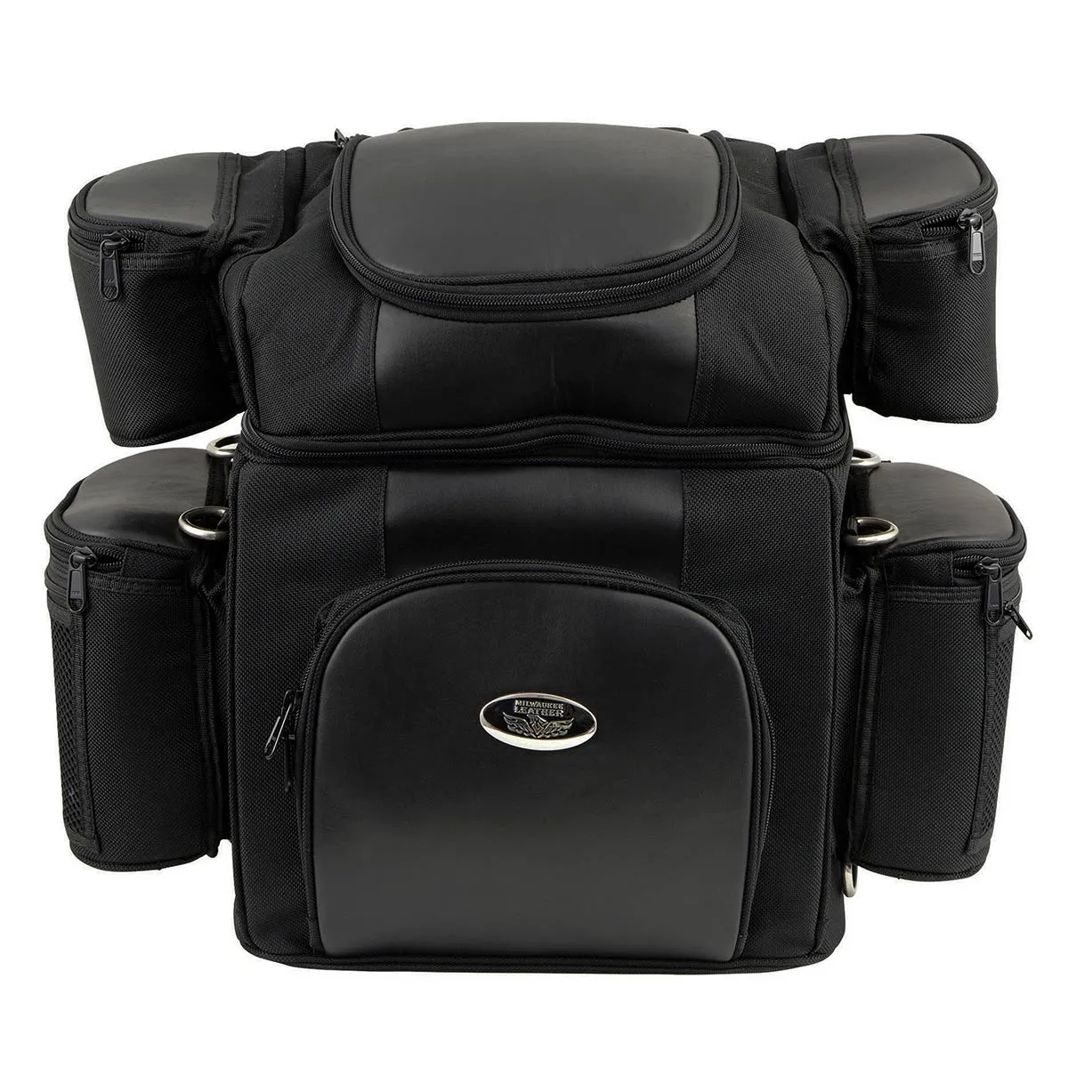 Milwaukee Leather MP8180 Medium Black '5 Pocket' Motorcycle Textile Double Barrel Sissy Bar Bag