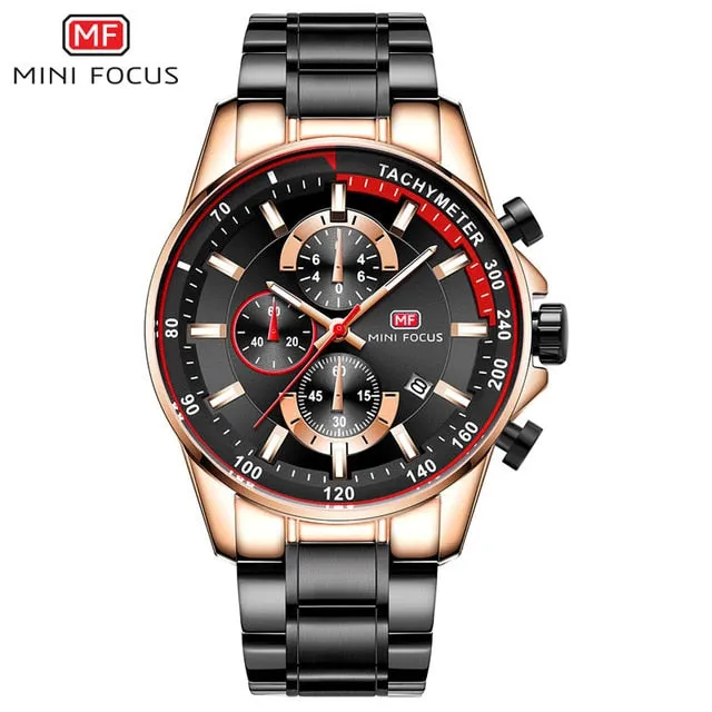 MINI FOCUS 2019 Fashion Blue Watch Men Quartz Clock Metal Strap Multifunction Calendar Sports Mens Watches Top Brand Luxury