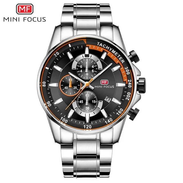 MINI FOCUS 2019 Fashion Blue Watch Men Quartz Clock Metal Strap Multifunction Calendar Sports Mens Watches Top Brand Luxury