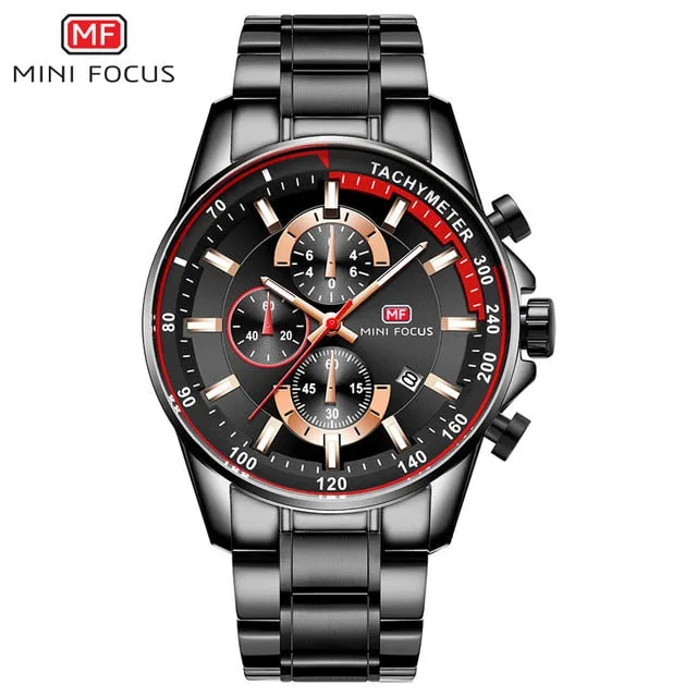 MINI FOCUS 2019 Fashion Blue Watch Men Quartz Clock Metal Strap Multifunction Calendar Sports Mens Watches Top Brand Luxury