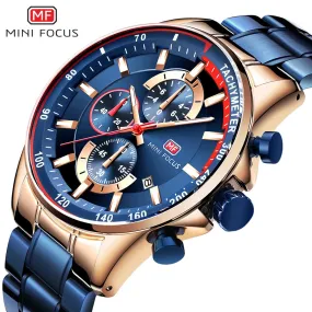 MINI FOCUS 2019 Fashion Blue Watch Men Quartz Clock Metal Strap Multifunction Calendar Sports Mens Watches Top Brand Luxury