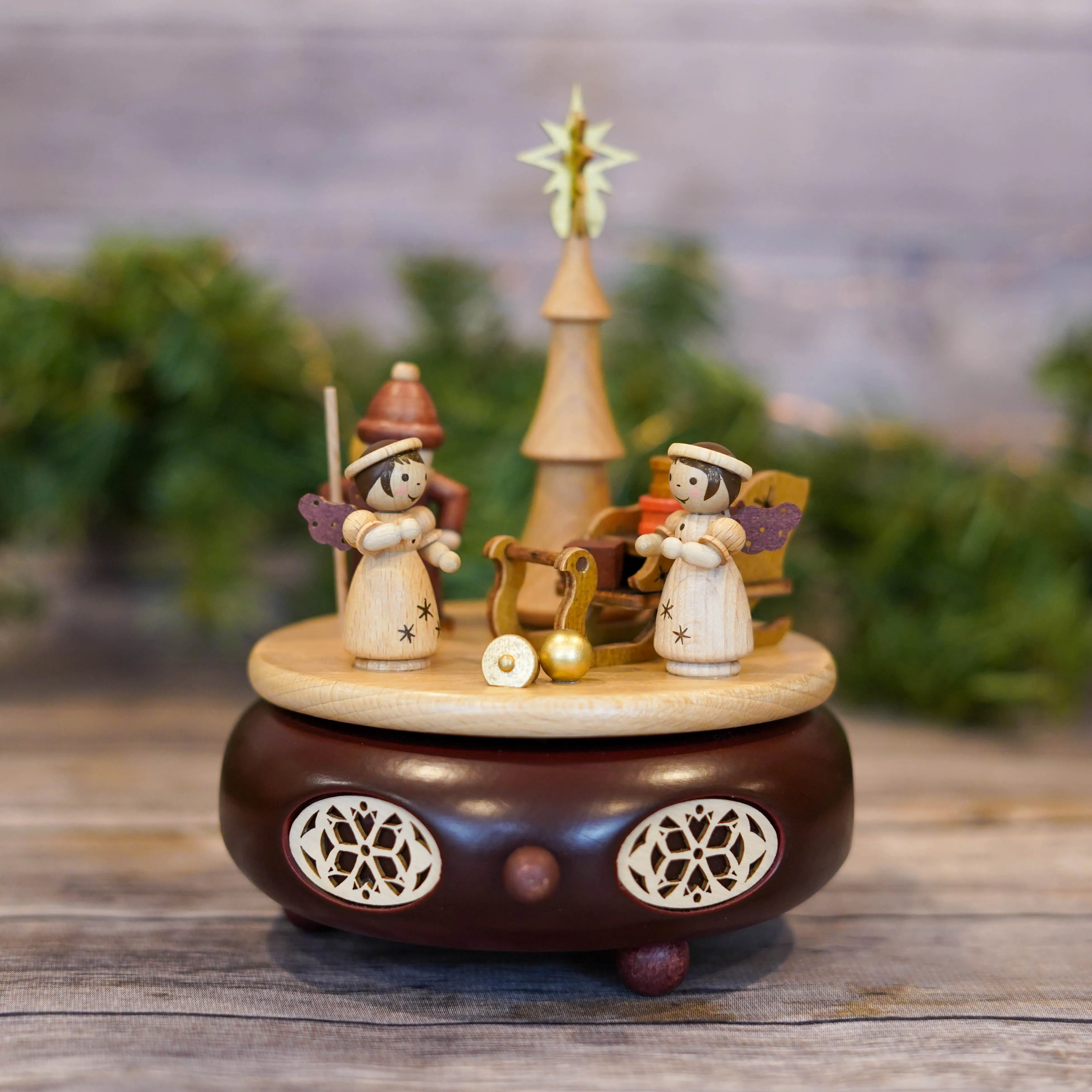 Music Box-Santa with Sleigh and Angels