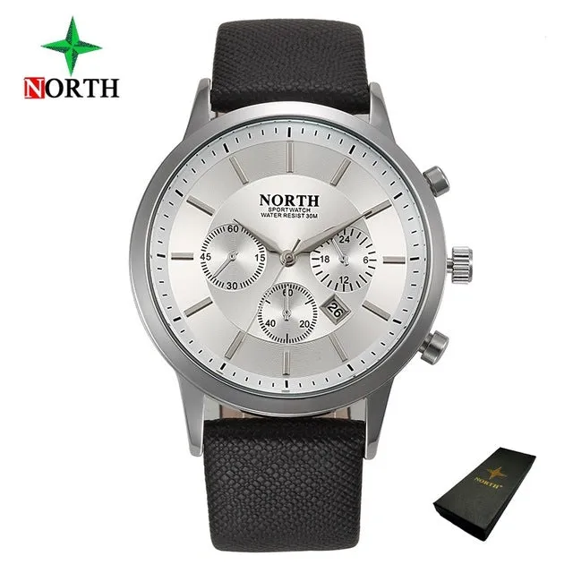 North Luxury Men Watches 2017 Waterproof Genuine Leather Fashion Casual Wristwatch Man Business Sport Clock Classic Blue 6009