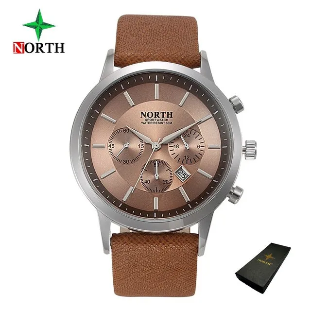 North Luxury Men Watches 2017 Waterproof Genuine Leather Fashion Casual Wristwatch Man Business Sport Clock Classic Blue 6009