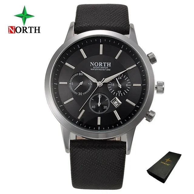 North Luxury Men Watches 2017 Waterproof Genuine Leather Fashion Casual Wristwatch Man Business Sport Clock Classic Blue 6009