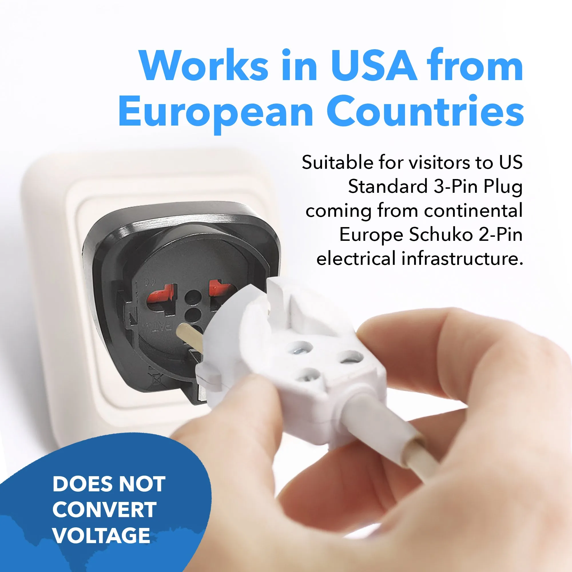 OREI GP-95 Schuko European to USA Grounded Plug Adapter - 3 Pack