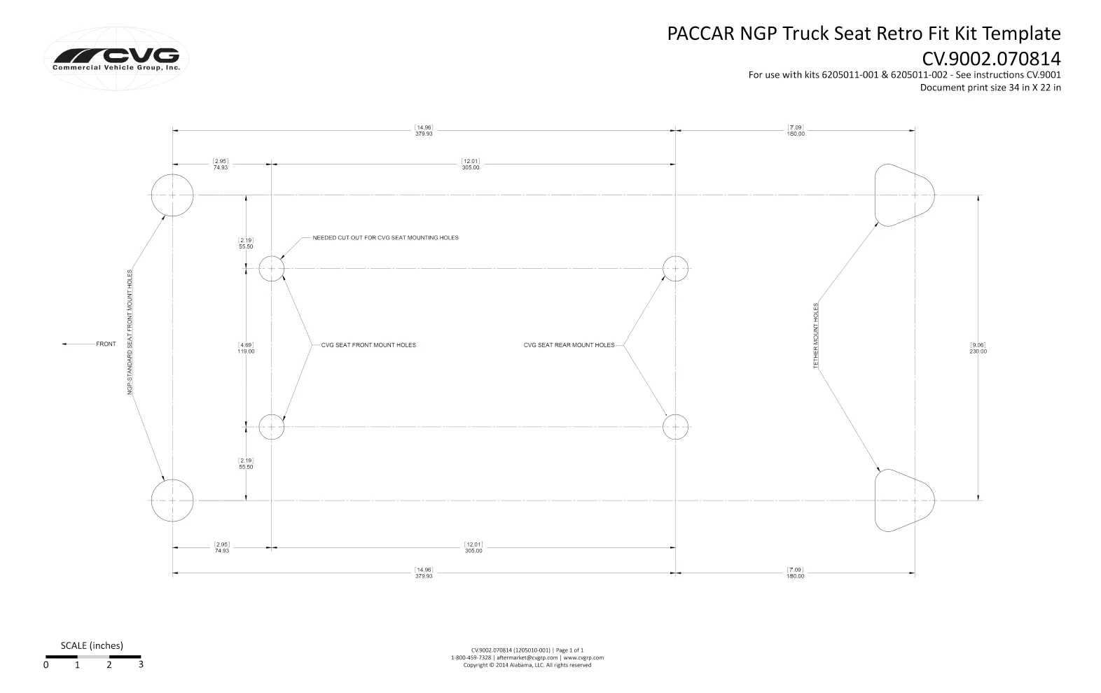 PACCAR Kenworth & Peterbilt Retro-Fit Kit for National & Bostrom Seats – P/N: 6205011-001