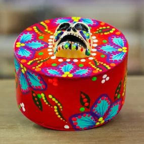 Papier Mache Skull Jewelry Box Made with Recycled Cardboard - Skull in Red | NOVICA