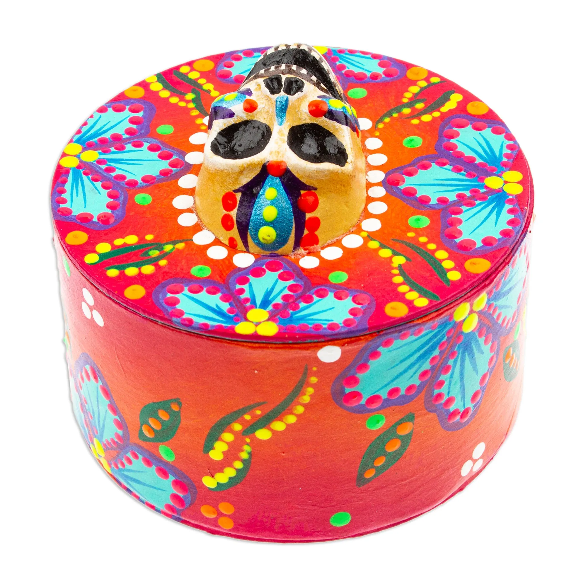 Papier Mache Skull Jewelry Box Made with Recycled Cardboard - Skull in Red | NOVICA