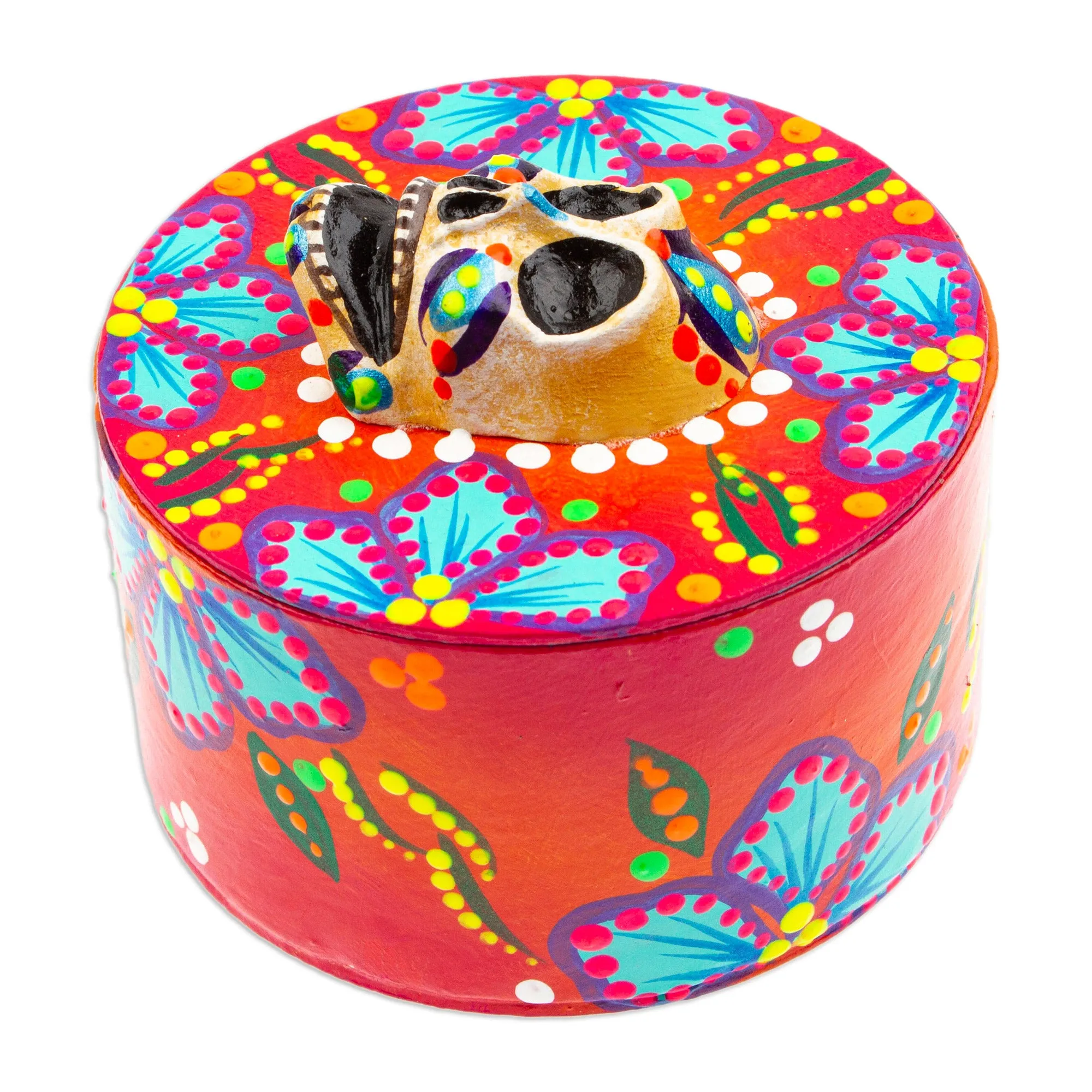 Papier Mache Skull Jewelry Box Made with Recycled Cardboard - Skull in Red | NOVICA