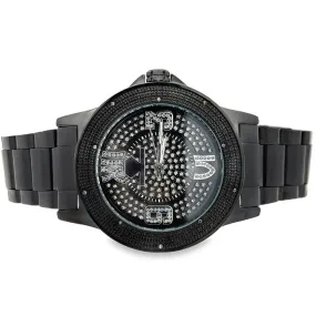 Pave Black Super Techno .10cttw Real Diamond Watch Bling