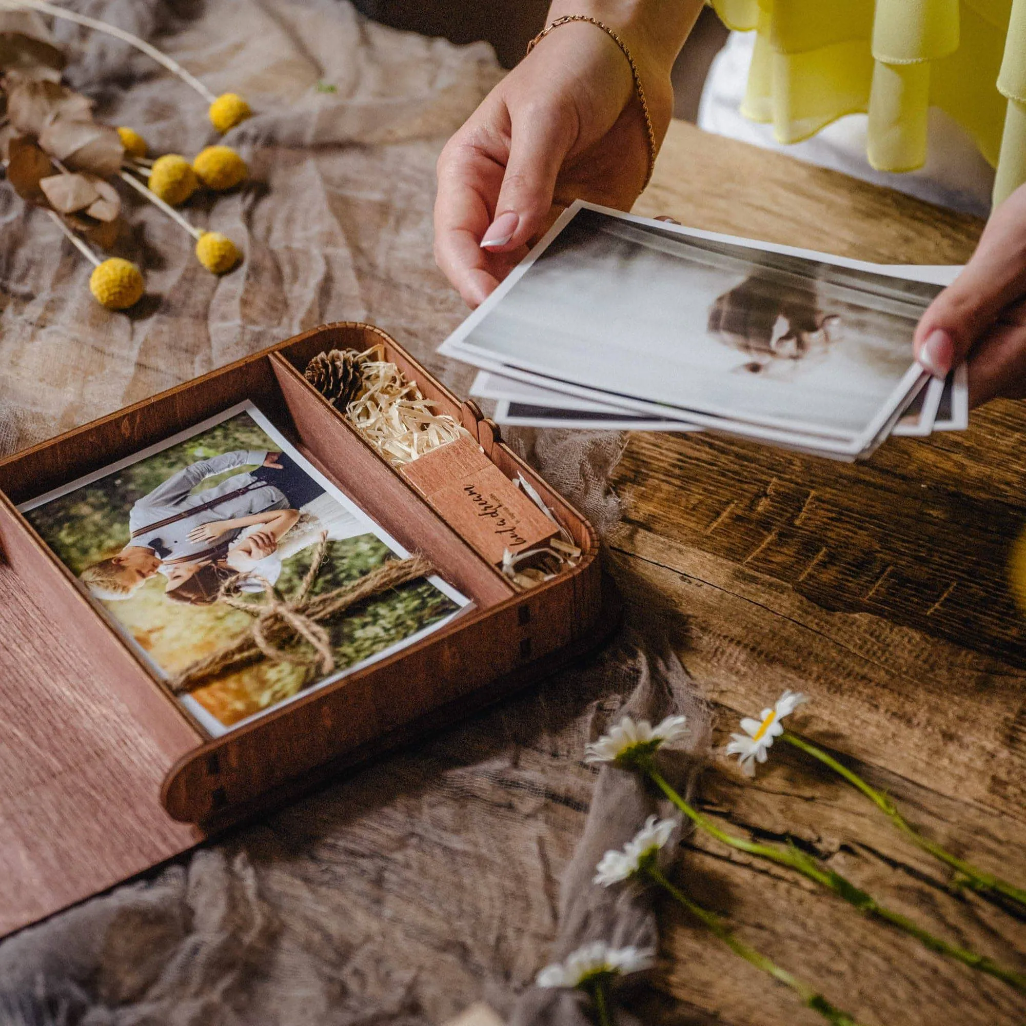 Personalized Wooden Box with USB Drive for Wedding Photo Storage