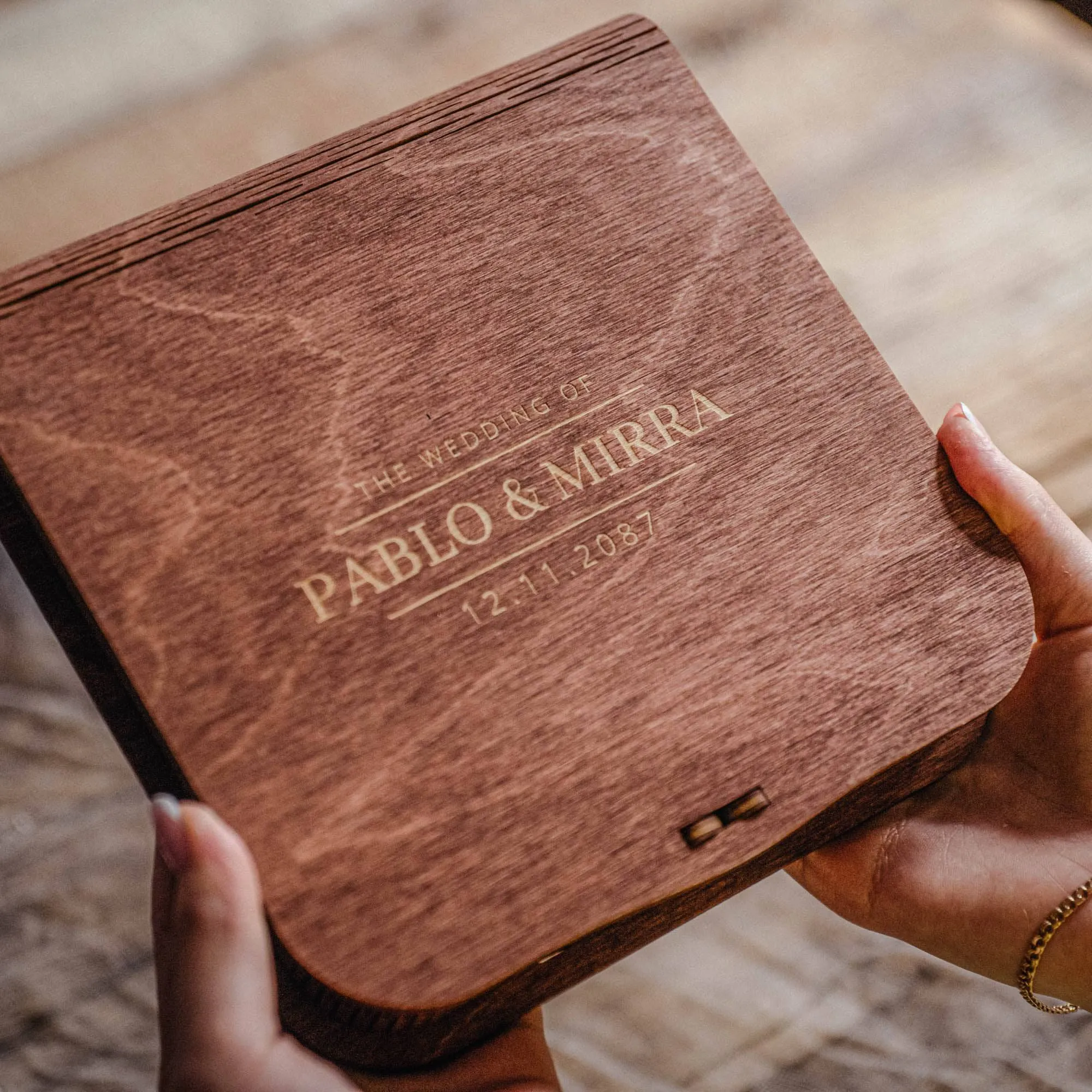 Personalized Wooden Box with USB Drive for Wedding Photo Storage