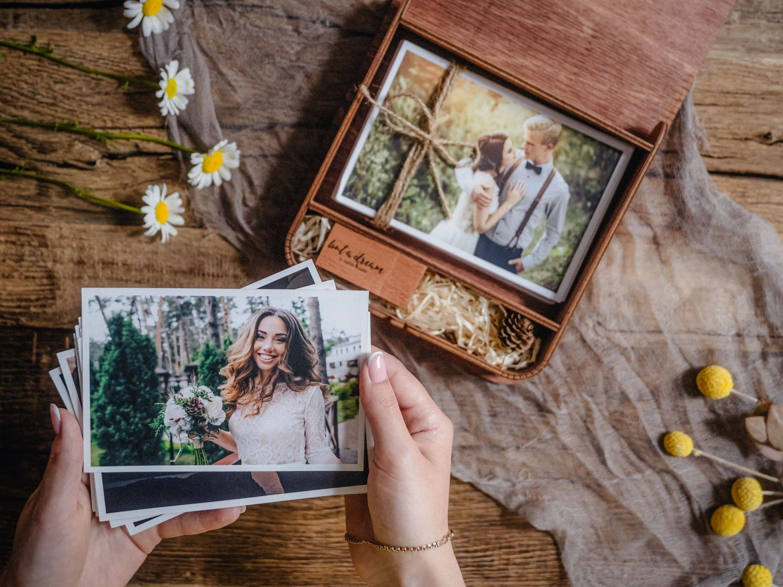 Personalized Wooden Box with USB Drive for Wedding Photo Storage