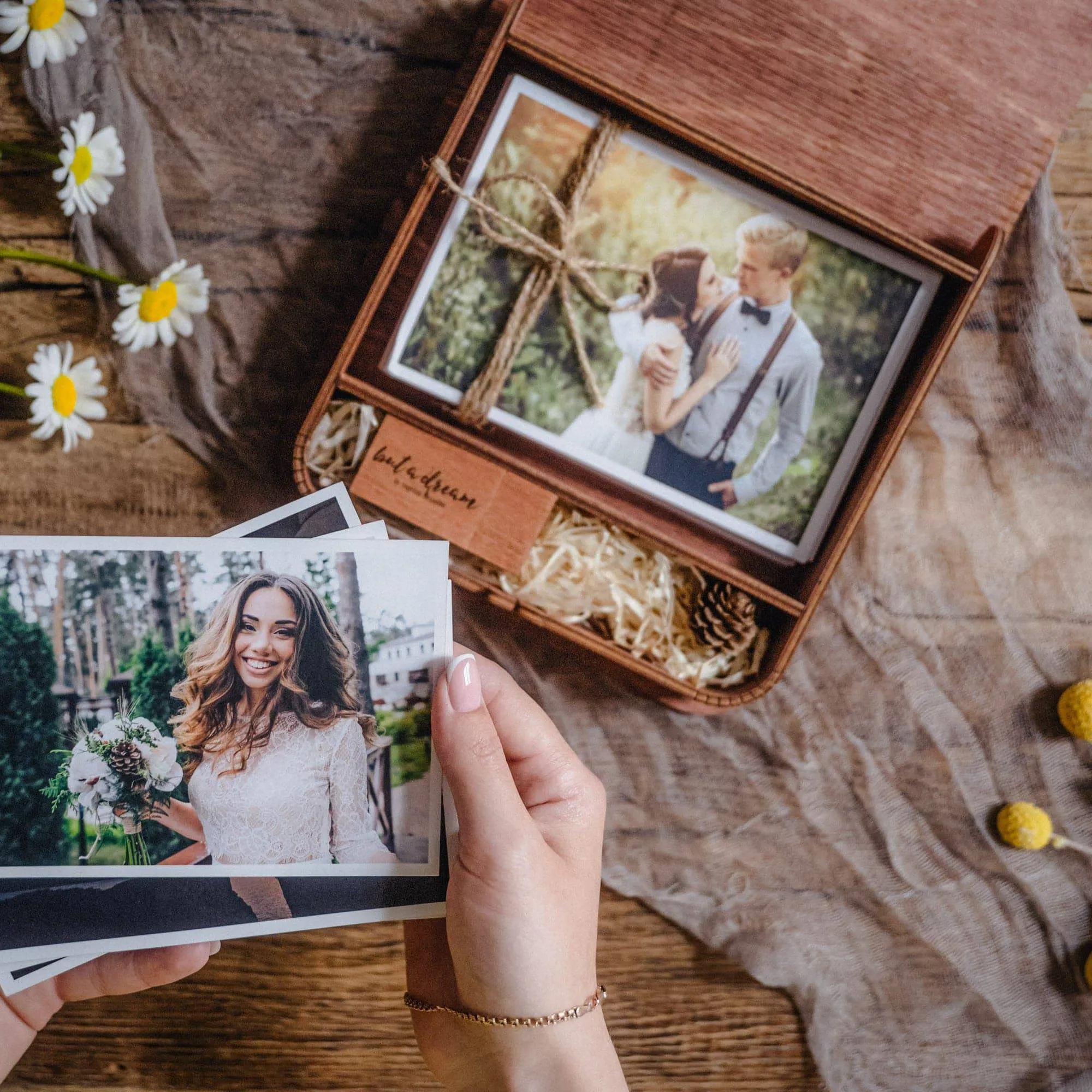 Personalized Wooden Box with USB Drive for Wedding Photo Storage