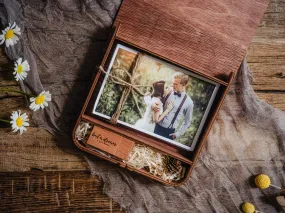 Personalized Wooden Box with USB Drive for Wedding Photo Storage