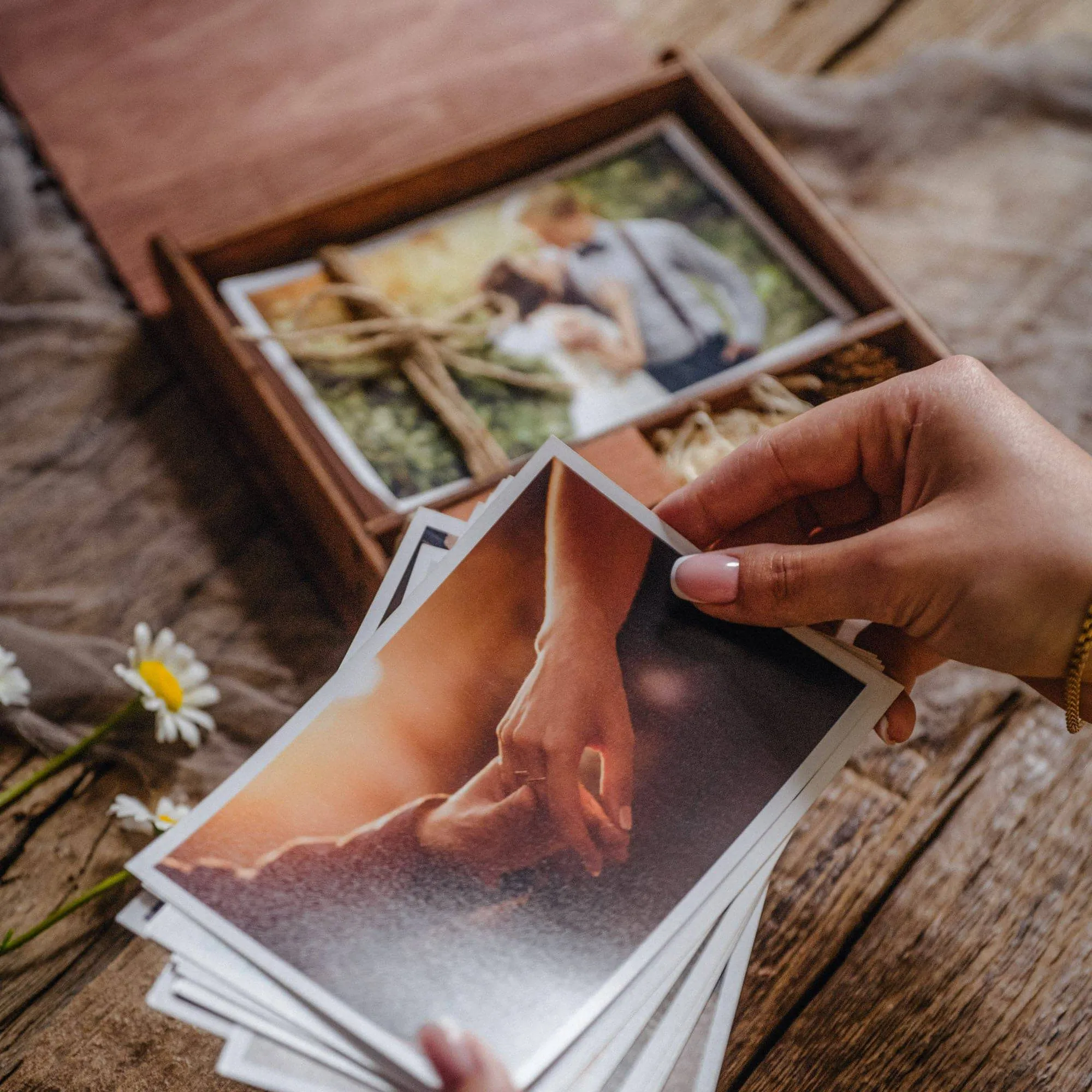 Personalized Wooden Box with USB Drive for Wedding Photo Storage