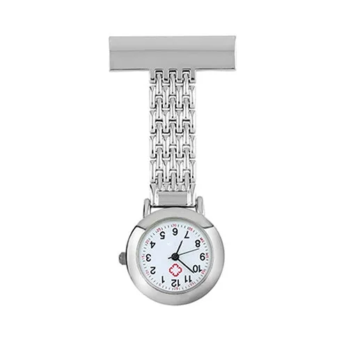 Portable Alloy Nurse Round Quartz Wristwatch Watch with Pin(Silver)