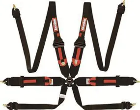 Racequip FIA - SFI Harness, HNR, 6 Point, Camlock, FIA Approved, Pull Up Adjust, Clip In, Individual Harness, Black