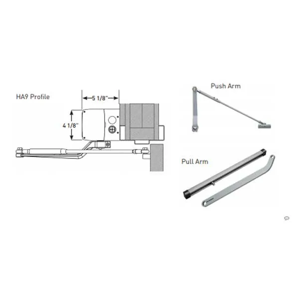 Record - HA9 - Full Feature Door Operator - PUSH Arm - Non Handed - Clear Coat (39" to 51") For Single Doors