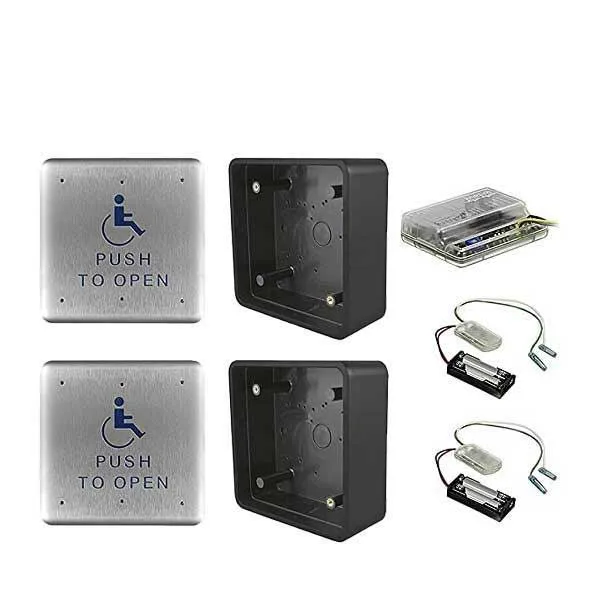 Record - W6-138 - Wireless Push Button Activation Kit - 2- 4.5" push plates 2 - mounting boxes 2 - transmitters & 1 receiver