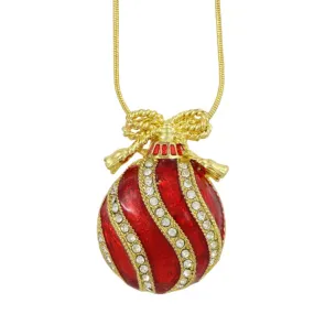 Red Christmas Ornament Pendant on Gold Chain - XP348N