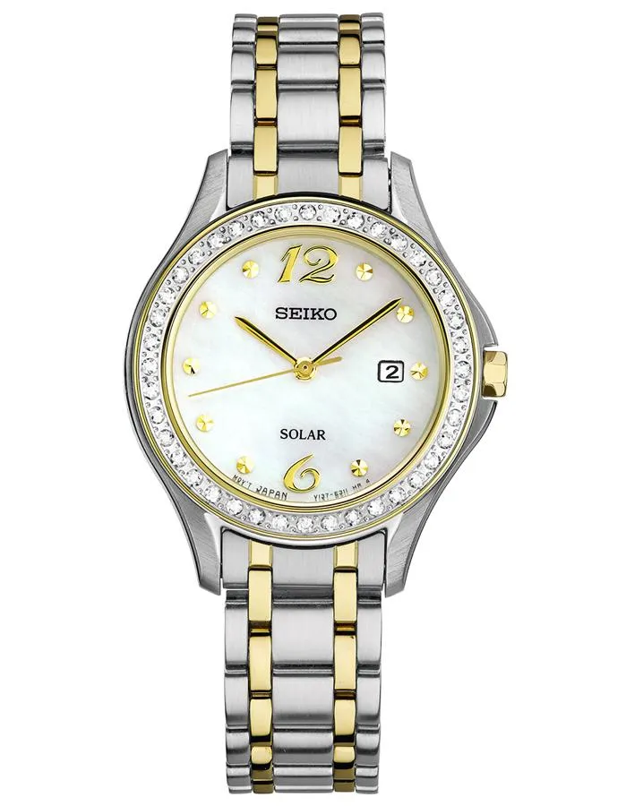 Seiko Ladies 40 Crystal Sport Watch - White Dial - Stainless & Gold-Tone - Date