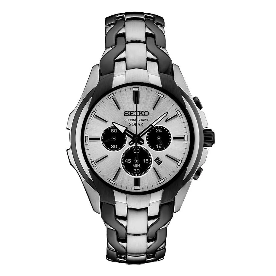 Seiko Mens Solar Chronograph - Two Tone - Black Ion Finish