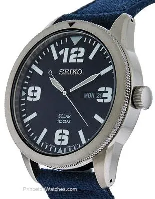 Seiko Mens Solar Sport Watch - Easy to Read Dial - Blue Dial - SS Case - Nylon