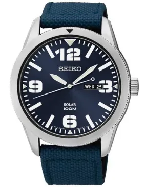 Seiko Mens Solar Sport Watch - Easy to Read Dial - Blue Dial - SS Case - Nylon