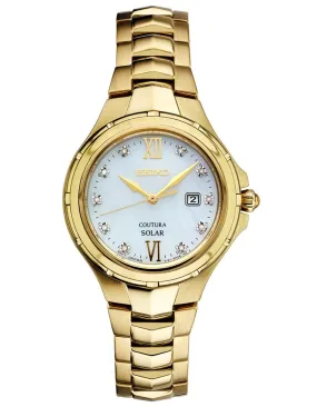 Seiko Solar Ladies 10 Diamond Coutura - Mother of Pearl Dial - Gold-Tone - Date