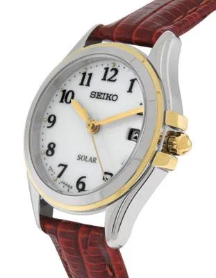 Seiko Solar Ladies Core Series Solar Watch - White Dial - Brown Leather Strap