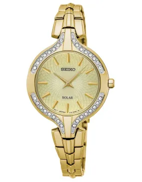 Seiko Solar Ladies Recraft 32 Crystal Dress Watch - Gold-Tone - Champagne Dial