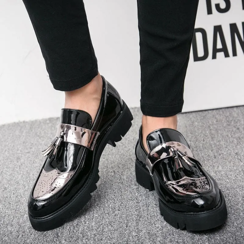 Shiny Black Patent Leather Casual Moccasin Loafers for Men