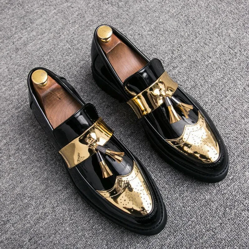 Shiny Black Patent Leather Casual Moccasin Loafers for Men