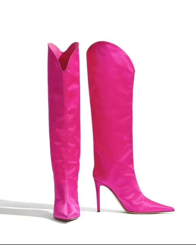 Sleek High Heel Luxury Pointed Toe Satin Over-the-knee Boots