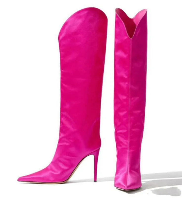 Sleek High Heel Luxury Pointed Toe Satin Over-the-knee Boots