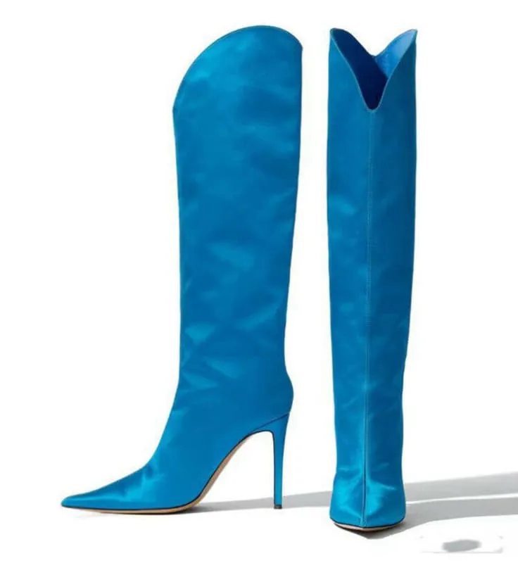 Sleek High Heel Luxury Pointed Toe Satin Over-the-knee Boots